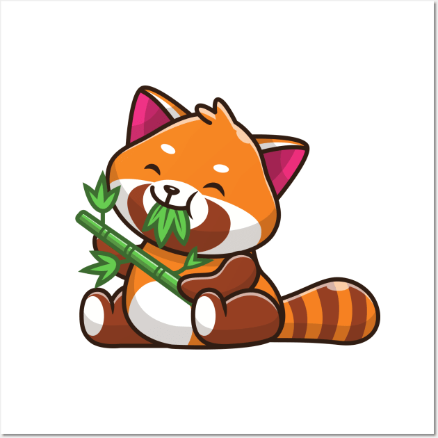 Cute Red Panda Eating Bamboo Cartoon Wall Art by Catalyst Labs